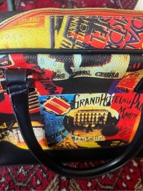 Sydney Love Multicolor Graphic Print Hotel Theme Tote with Black Trim